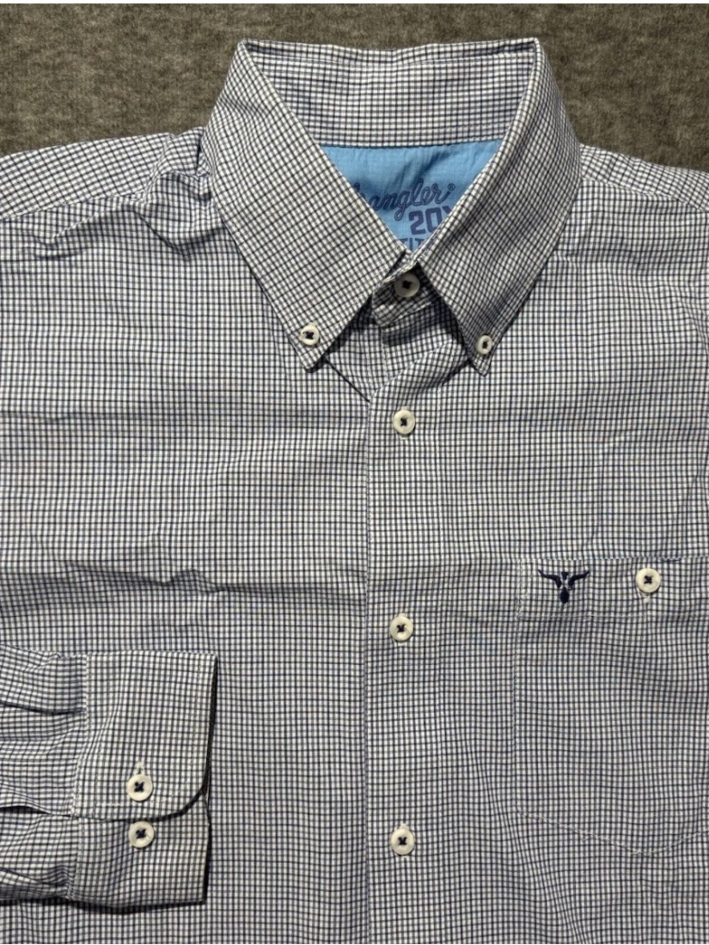Wrangler 20X Competition Rodeo Shirt mens L blue plaid checker button up western